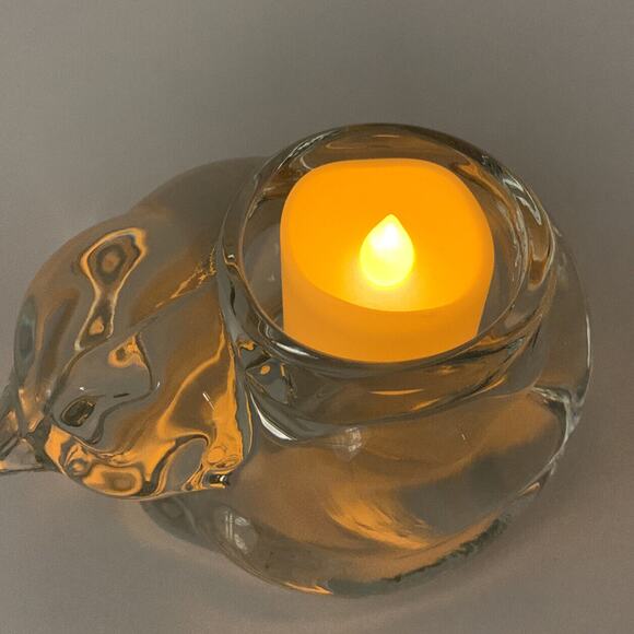 Vtg Indiana Glass Clear Sleeping Kitty Cat Votive Tealight Holder Paper Weight - Picture 7 of 11